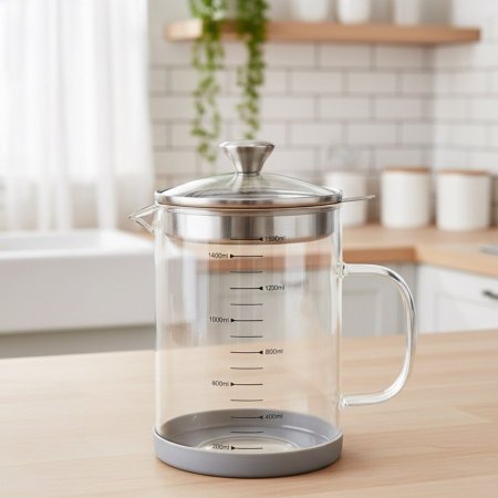 ابريق زيت زجاج شفاف 1500مل غطا زجاج مصفاة ستانلس ستيل G++ ASC1108